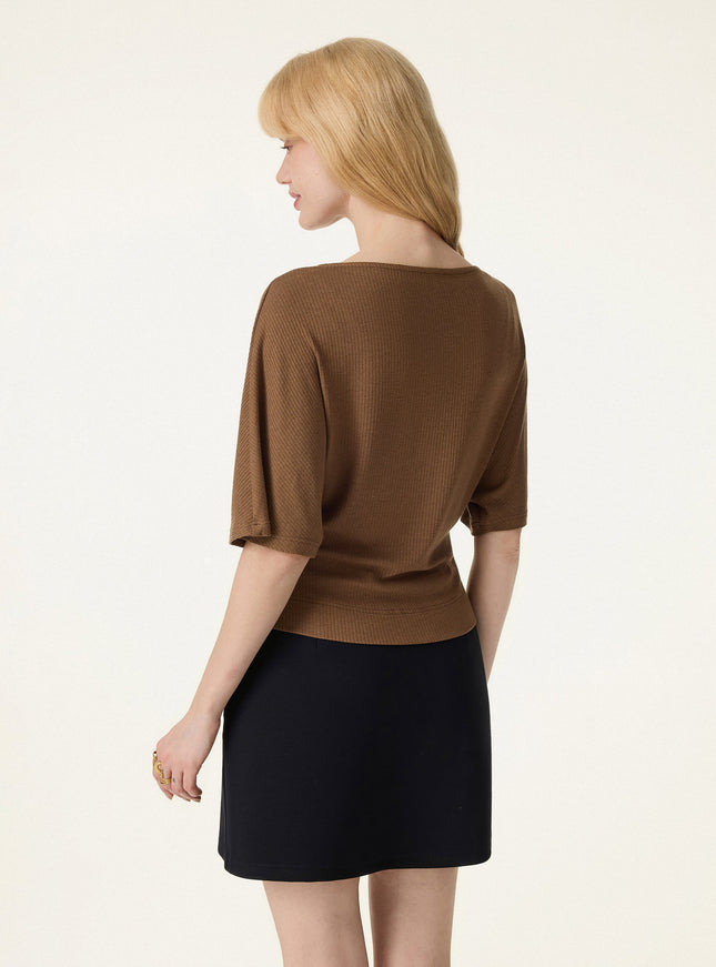 Soft Ribbed Boatneck Relaxed Top