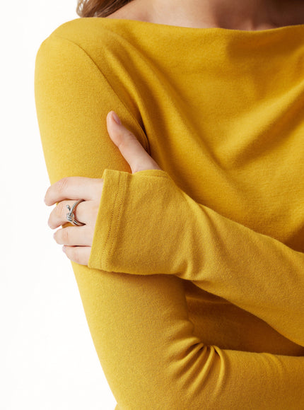 Asymmetrical Neck Long Sleeve Ruched Top