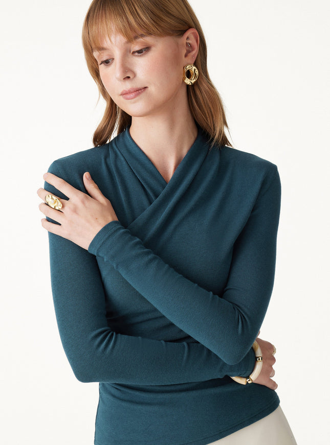 2Pcs Set Surplice Long Sleeve Top & A-Line Midi Skirt