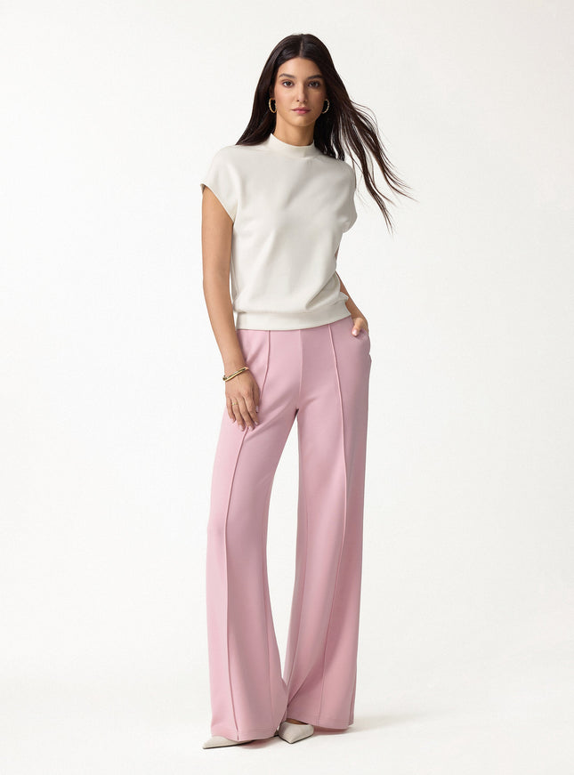 Modal Spacer Knit Mock Neck Cap Sleeve Banded Hem Top