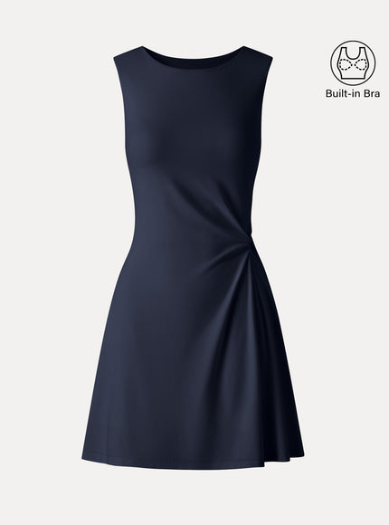 Ribbed Round Neck Sleeveless Side-Twist Mini Built-In Bra Dress