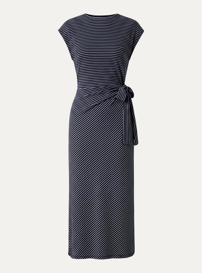 Striped Relaxed Midi Dress with Self-Tie