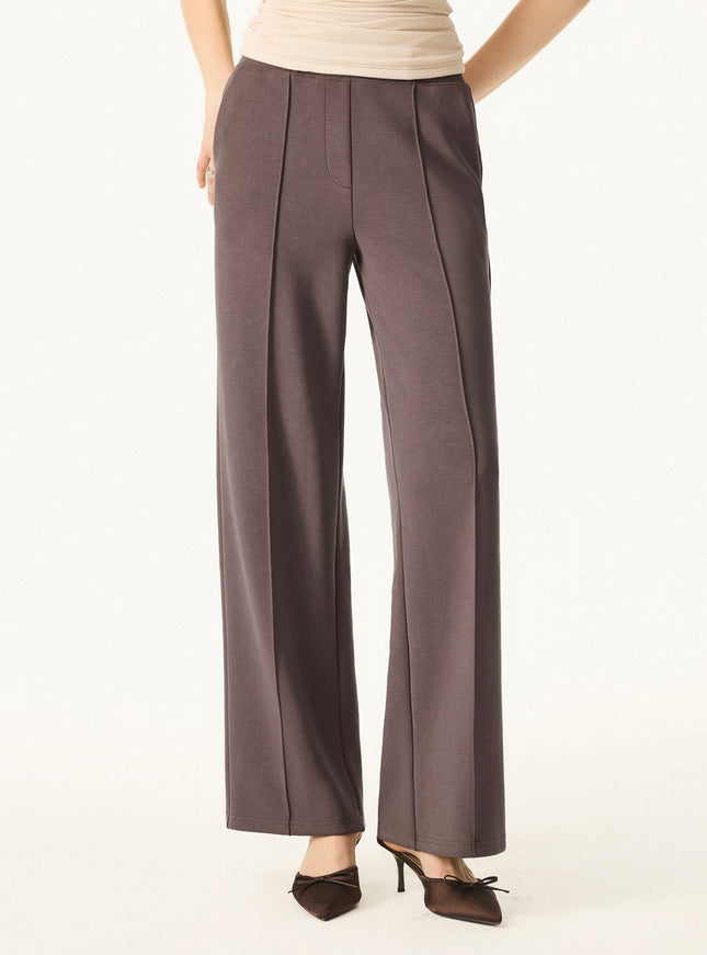 2Pcs Set V-Neck Elbow Sleeve Top & Mid Rise Straight Leg Pants with Pockets
