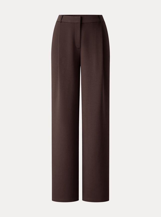 Crosshatch Ponte High-Rise Straight-Leg Tuck Pants with Pockets