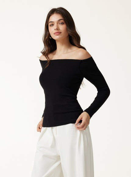 Non-Slip Off-Shoulder Long Sleeve Built-In Bra Top