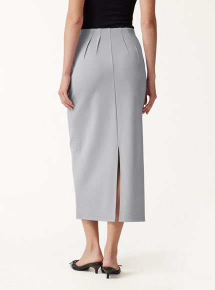 Ponte High-Rise Side-Tuck Column Midi Skirt