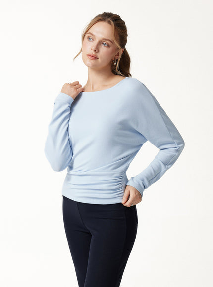 Slash Neck Batwing Sleeve Ruched Banded Hem Top