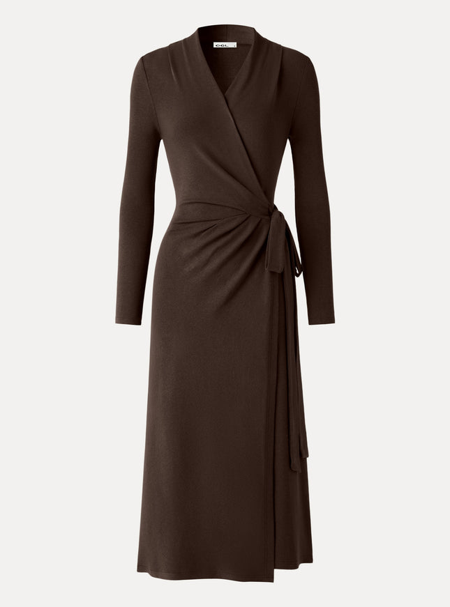 Classic Long Sleeve Midi Wrap Dress