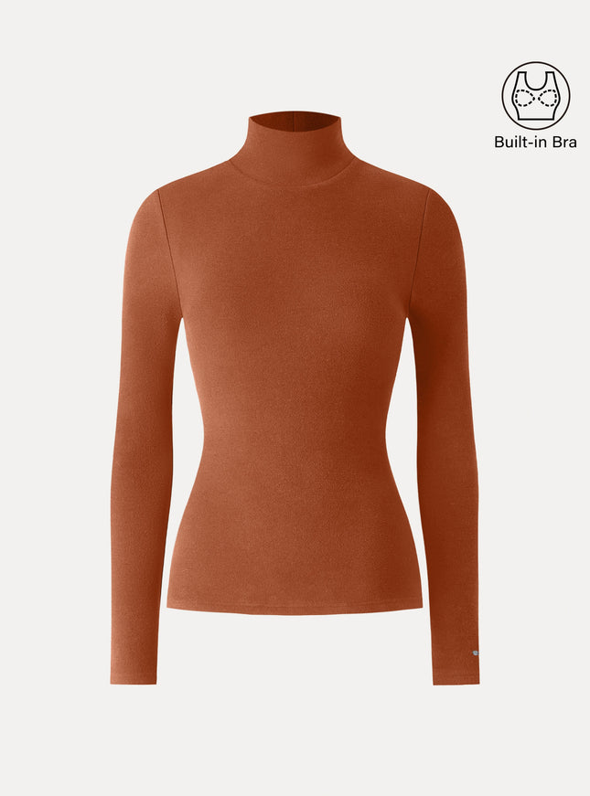 Turtleneck Long Sleeve Built-In Bra Top