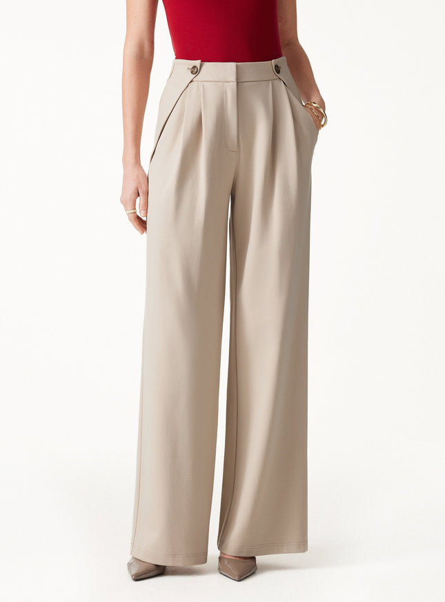 Ponte High-Rise Wide-Leg Gusset Pants with Pockets