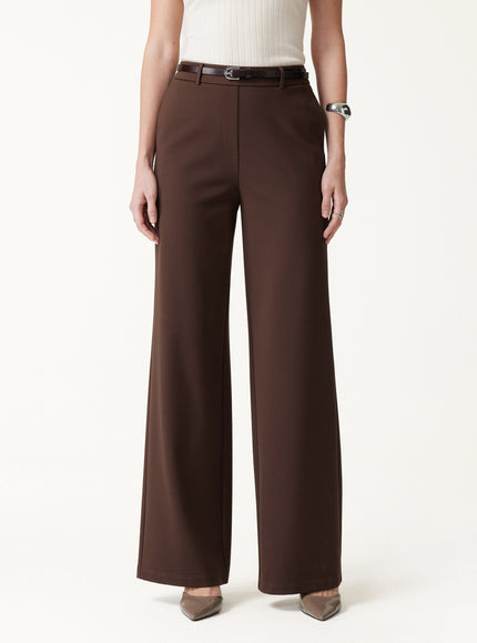 Ponte Mid-Rise Wide-Leg Pants with Pockets - Hickory Brown