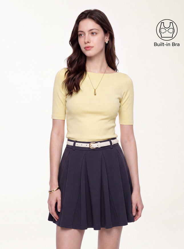 Elbow Sleeve Built-In Bra Top