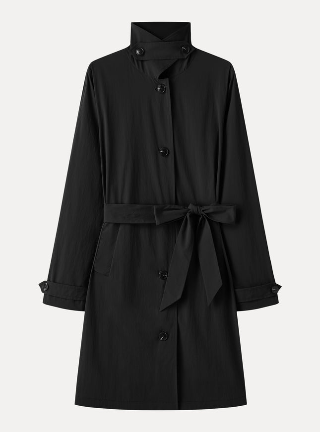 Lightweight Water-Repellent Notched Collar Trench Coat with Pockets