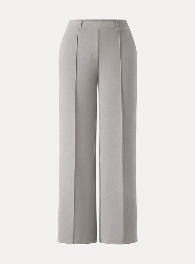 Wrinkle-Resistant Mid Rise Straight Leg Pants with Pockets