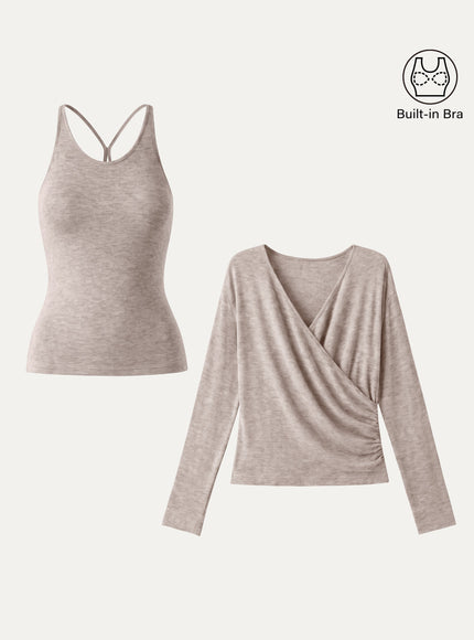 Two-Piece Set Cami with Surplice Built-In Bra Top