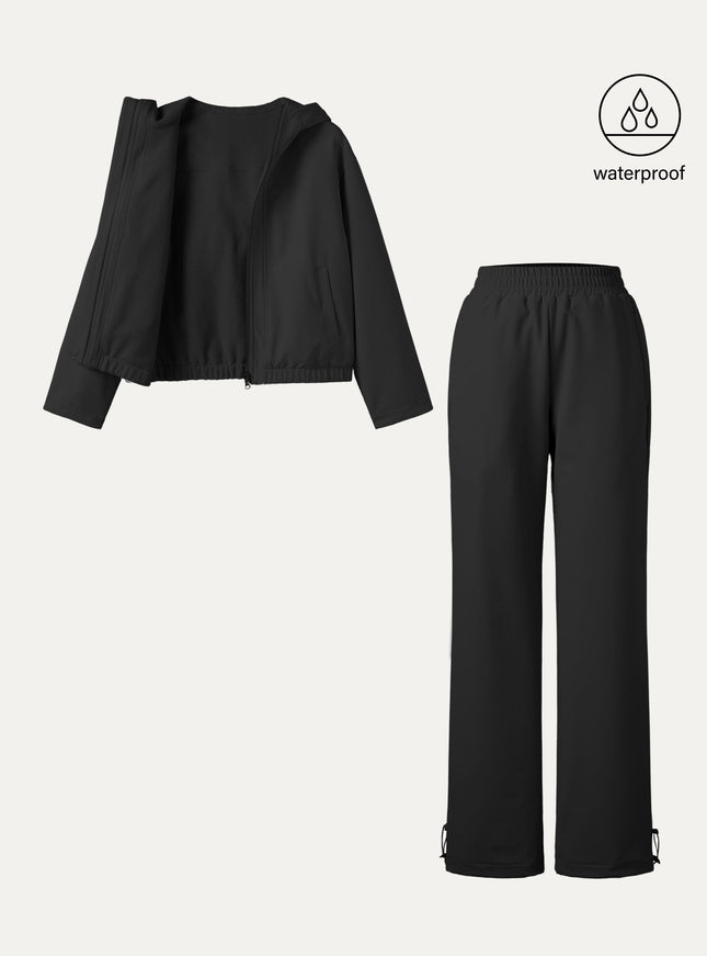 2Pcs Set Fleece Reversable Hooded Jacket & Fleece-Lined Elastic Waist Pants