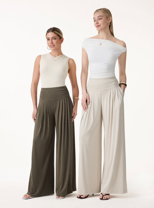 Sandwashed Super Flowy Tucked Palazzo Pant with Pockets