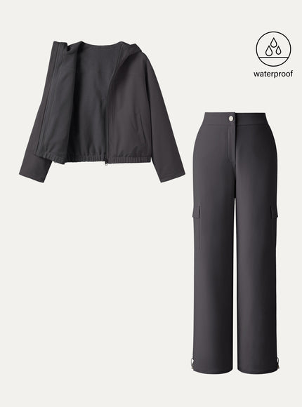 2Pcs Set Fleece Reversable Hooded Jacket & Fleece Lined Cargo Pant
