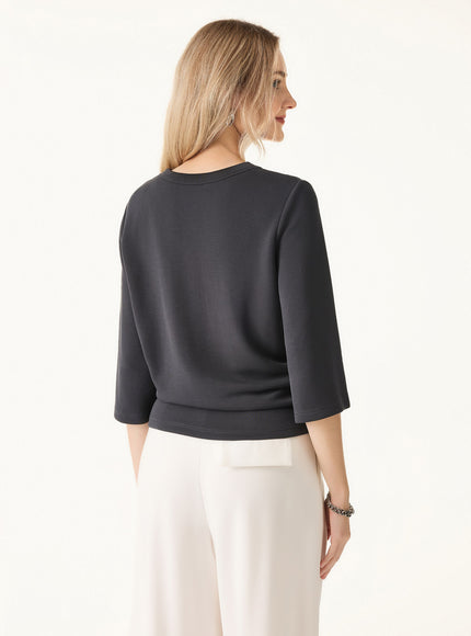Sandwashed Spacer Crewneck 3/4 Sleeve Top