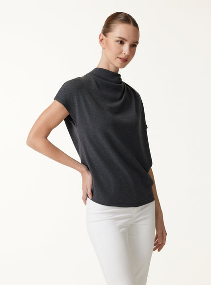 Draped Mock Neck Cap Sleeve Top