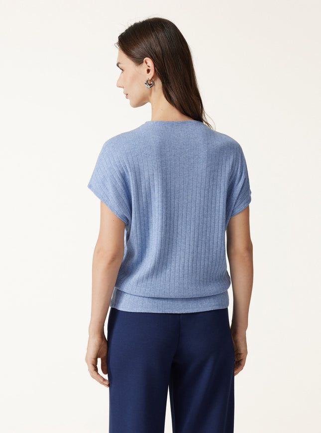 MaxWarm Wide Ribbed Mock Neck Cap Sleeve Banded Hem Top