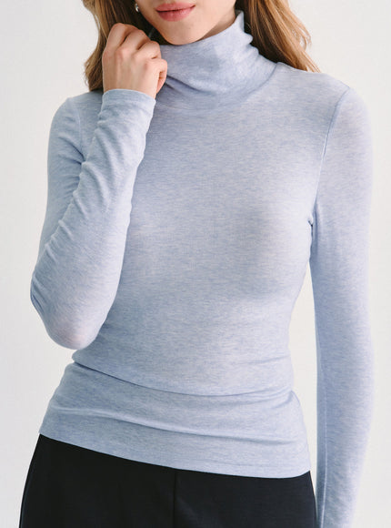 Lyocell-Wool Mock Neck Long Sleeve Built-In Bra Top