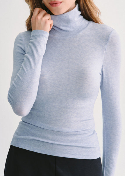 Lyocell-Wool Mock Neck Long Sleeve Built-In Bra Top