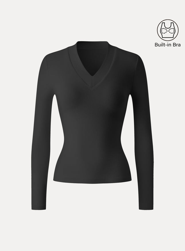V-neck Wide Binding Slimming Built-In Bra Top