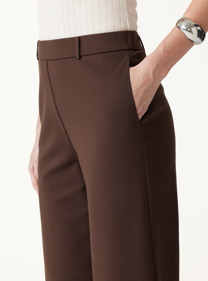 Ponte Mid-Rise Wide-Leg Pants with Pockets - Hickory Brown