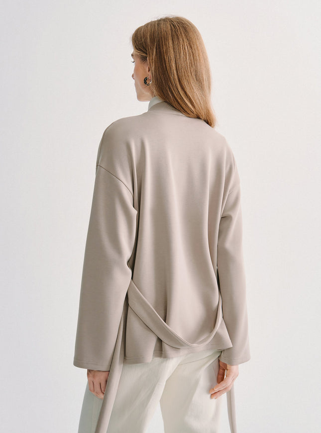 2Pcs Set MaxWarm Belted Wrap Cardigan Coat with Poclets & High-Rise Straight-Leg Pants with Pockets