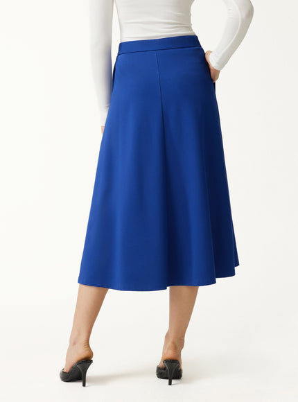 Ponte Mid-Rise Tucked A-Line Midi Skirt with Pockets