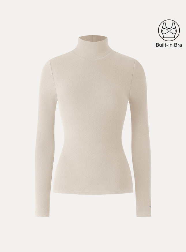 Turtleneck Long Sleeve Built-In Bra Top