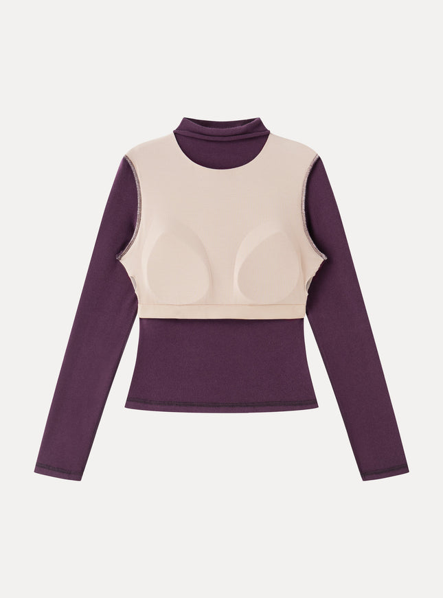 Mock Neck Long Sleeve Built-In Bra Top