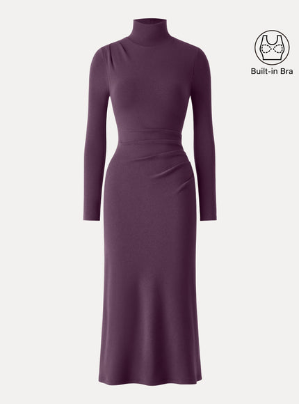 Turtleneck Tucked Midi Built-In Bra Dress