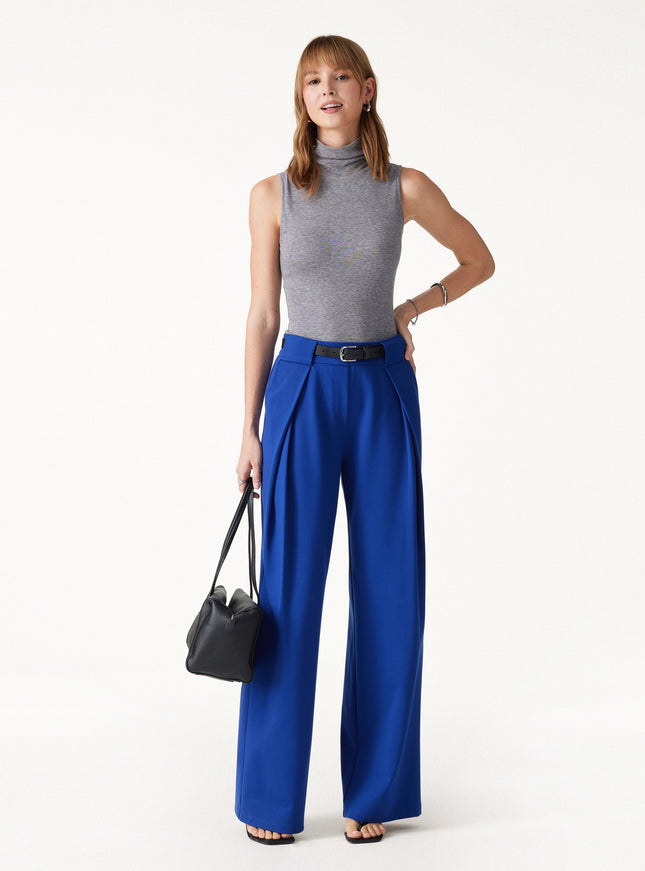 Ponte Mid-Rise Wide-Leg Tuck Pants with Pockets