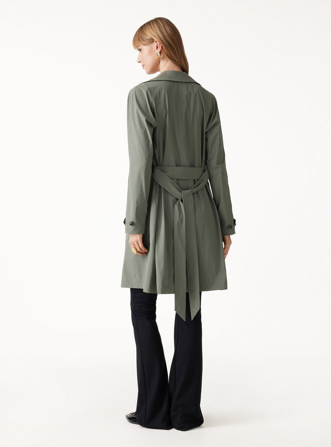 Lightweight Water-Repellent Notched Collar Trench Coat with Pockets