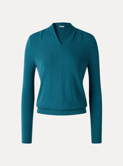 V-Neck Long Sleeve Tucked Shoulder Top