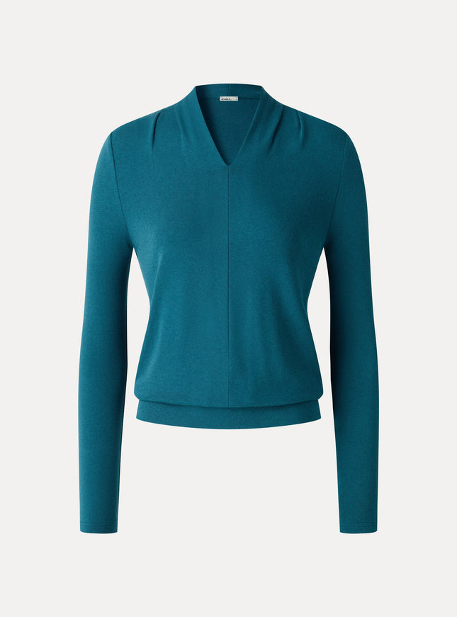 V-Neck Long Sleeve Tucked Shoulder Top