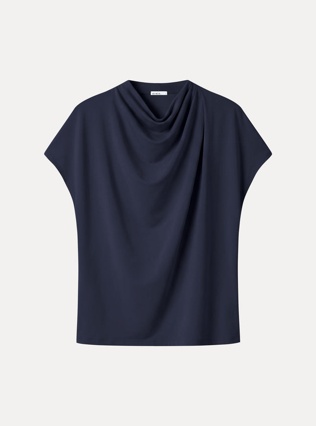 Draped Mock Neck Cap Sleeve Top