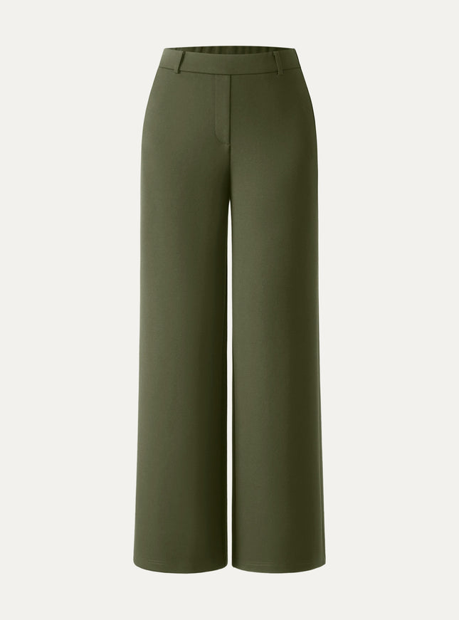 Ponte Mid-Rise Wide-Leg Pants with Pockets - Hickory Brown