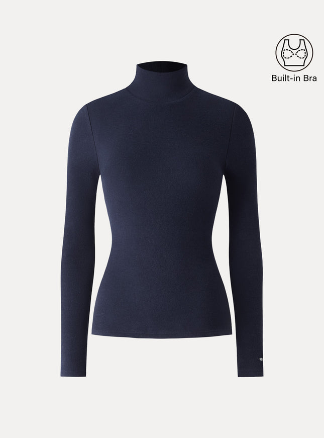 Turtleneck Long Sleeve Built-In Bra Top
