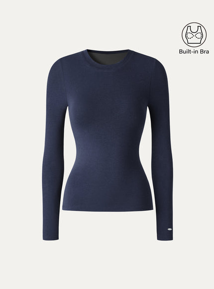 Crewneck Long Sleeve Built-In Bra Top