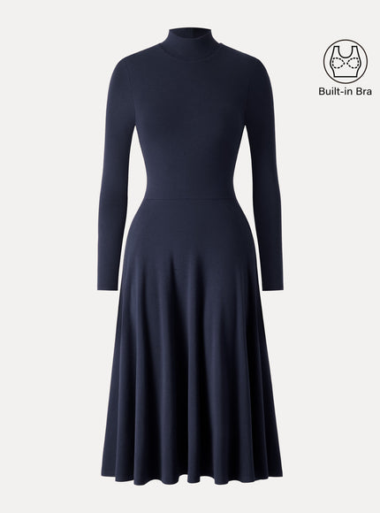 Mockneck Midi Built-In Bra Dress with Pockets