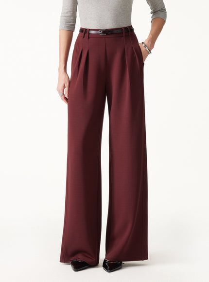 Lyocell Spacer Knit High-Rise Wide-Leg Tuck Pants with Pockets