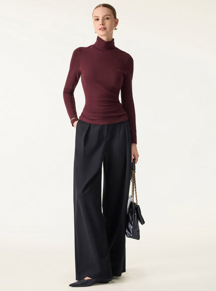 Turtleneck Long Sleeve Built-In Bra Top