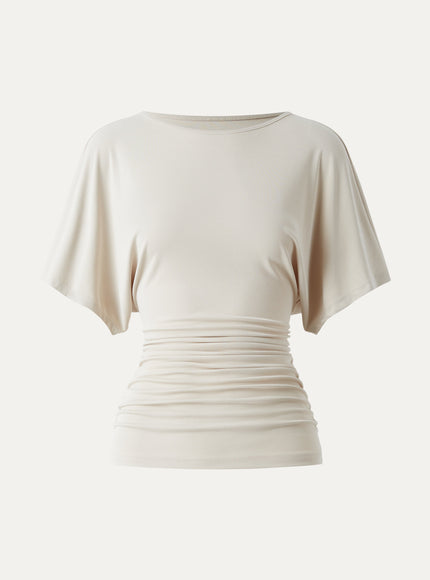 Effortless Boatneck Batwing Sleeve Side Ruched Top