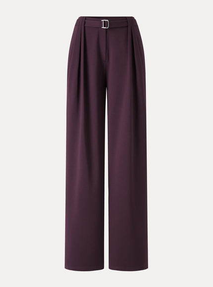 Stretch Ponte High-Rise Belted Wide-Leg Pants with Pockets