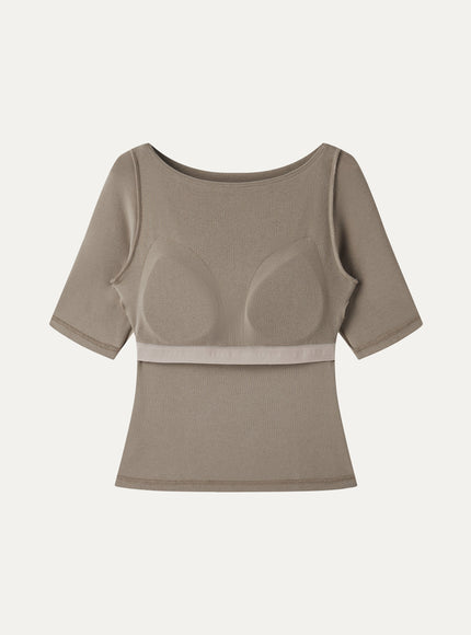 Elbow Sleeve Built-In Bra Top