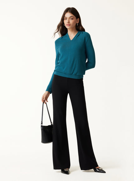 V-Neck Long Sleeve Tucked Shoulder Top
