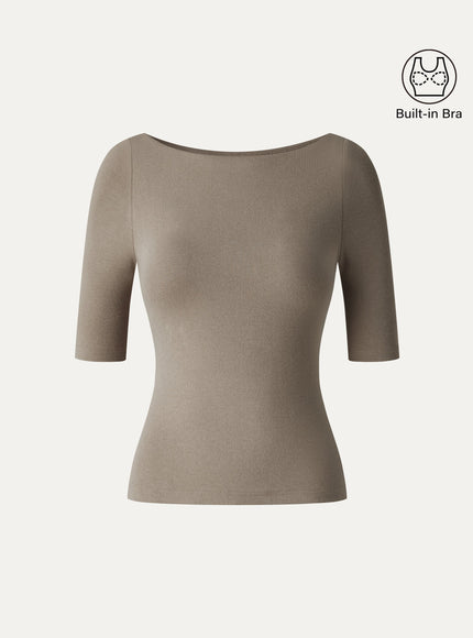 Elbow Sleeve Built-In Bra Top
